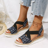 New Fish Mouth Bow Buckle Thick Bottom Slope Sandals Women's Large Size Hemp Rope Bottom Flat Bottom Women