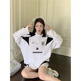Contrast Color Embroidery Print Oversized Sweatshirt-Outfit