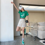 Shorts Summer Korean Style Simple Belt Trendy Spring Workwear Thin A-line Culottes Short Woman Basic Candy Snack