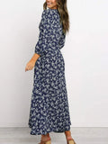 Chiffon Long Dress Floral Print Lantern Sleeve A-line Maxi Vestidos Autumn New Elegant Vintage V Neck Winter