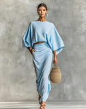 Shein Round Collar Long-Sleeved Top High Waist Skirt Suit Women's