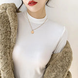 Standing Collar Modal Long-Sleeved Bottomed Shirt Women's Autumn And Winter New Pure Color Simple Half-High Collar