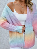 And Winter Sweater Women's Cardigan Coat Rainbow Tie-Dyed Mahjong Long-Sleeved