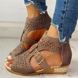 Summer Large-Size Dew Water Drilling Slope And Women's Sandals New Flat-Bottomed Roman Sandals