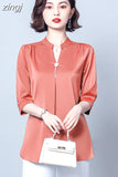 Women's Blouse Fashion Solid Tops for Women Half Length Sleeve Top V-neck Loose 2023 Female Clothing OL Basic Sexy