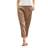 Large Pocket Pure Color Comfort Leisure Cotton Linen Casual Straight-leg