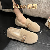 Zingj Shoes Female Autumn Winter Wear 2023 A Foot Pedal Bean Shoes Flat Korean Version Plus Velvet Warm Pregnant Women Cotton Ladle Shoes-Outfit