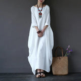 Women Long Maxi Dresses Plus Size White Red Large Loose Cotton Linen Dress Summer New Straight Vestodis Female