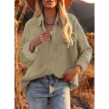 Women's Blouse Solid Flannel Collar Long Sleeve Loose Casual Pullover Shirt with Pockets 2022 Spring New Corduroy