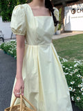 Women Elegant Fashion Puff-Sleeve Midi Dresses Lady One Piece Vintage Female Party Clothes