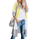 Clamming Long Knitted Sweater Rainbow Spliced Striped Cardigan Sweater Coat Women's Autumn And