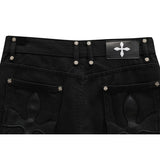 Black Shorts Jeans Pocket Crucifix High Waist Drawstring Casual Fashion Self Cultivation Denim Hot Pants Ladies