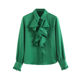 Lotus Leaf Laminated Decorative Satin Texture Shirt 2102796 In Early
