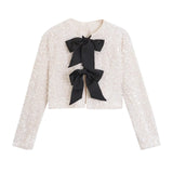 Winter New Women's Wear Temperament Light Ripe Sequins Bow Knot Short Style