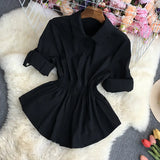 Zingj Clear Color Lapel Tightened Long-Sleeved