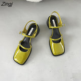 Women's Red Sandals 2023 Summer Square Toe Shoes Women's Buckle Solid Color Newest Wedding Party High Heels