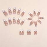 Zingj Pure Desire Blush Nail White French Striped Ballet Shoes Fake Nail Pearl Diamond Beautiful Nail