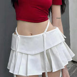 Color Waist Ribbon Design Feeling Pleated Skirt Girl Summer Sweet And Spicy Girl Style Low Waist Skirt Short