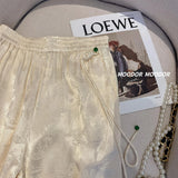 Jacquard Straight Trousers 2023 Summer New Chinese-Style High-Waist Satin Buckle Casual Wide-Leg