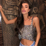 Rhinestones Party Crop Top 2022 Fashion Solid Backless Straps Full Diamonds Sequins Cami Cropped Top for