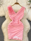 Sexy Mesh Patchwork Bodycon Party Mini Dress Blue/Pink/Purple/Black/White V-Neck Split Sheath Vestidos Female New