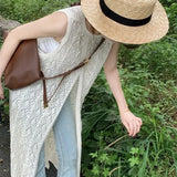 Zingj Sense Minority Fold Wear Smock Knit Vest Skirt Summer Female Back Slit Skirt Round Collar Thin