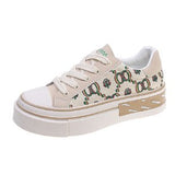 Zingj Bottom Canvas Shoes Female 2023 New Autumn And Winter New Fashion Niche Design Spell Color Lace Live Small White Shoes- Outfit