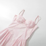 New French Style Slim And Solid Color Suspender Dress In