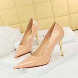 Zingj Fashion Simple Metal With Super High Heel Shallow Point Bright Patent Leather Heels Women's Single