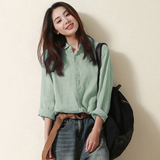 Women Tops White Blouse Fashion 2023 Vintage Cotton and Linen Office Shirt Loose Solid Long Sleeve Button Clothes