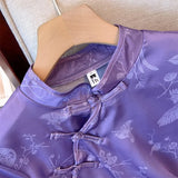 Button-Down Blouse Women 2023 Summer Style Retro Silk Shirt Women's Short-Sleeved Five-Sleeve