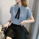 Zingj Shirt Female Summer Short Sleeve 2023 New Tie Design Sense Niche Shirt Temperament All-Match Professional