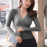 Zingj Shot Autumn And Winter New Low-Cut Tight Sexy Sweater Women's Thread Cross Deep V Neck Sweater