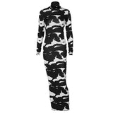 Women Fashion Autumn Long Sleeve Printed Bodycon Pencil Long Dress Streetwear 2021 Fall Clothes Wholesale