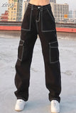 Women High Waist Pants Women Slim Denim Pocket Trouser Elastic Cargo Pant Girl Fashion Jeans Harajuku Style Pants