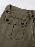 Buttoned Straight-Leg Cargo Jeans- Outfit