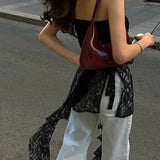 Zingj Women's Fall 2024 New Fashion Sexy Senior Temperament Street Slim Wipe Chest Ribbon Vest