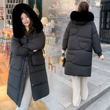 2025 Winter New Down Cotton Clothes Women Long Over The Knee Big Hair Collar Draw Rope To Collect Waist Hot Style Cotton Coat Tide-Outfit