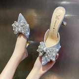 Zingj A Word Tip Spring / Summer 2024 New Bow Thin With Non-Slip Female Cool Drag Tou Rhinestone High