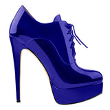 Onlymaker Women's Black Red Platform Ankle Boots High Heels Lace Up Patent leather Stiletto Sexy Lady Fashion Sexy
