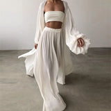Soft Women Three Piece Set Fashion Wrap Cardigan Tops And High Waist Pants Suit Female Casual Simple Tracksuits