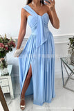 Zingj Wise Hot Style Summer Simple Sleeveless Off The Shoulder Slit Dress
