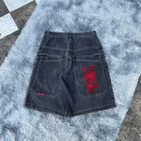 Y2k Denim Shorts Street Hip-Hop Retro Graphics Black Loose Gothic