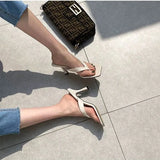 Women's 2025 Summer New Square Head Net Red Sexy Fine Heeled Rice White High