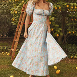 New Women's French Floral Dress Lady Open Fork Big Swing Hanging Dress Dress