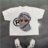 Vintage T-Shirt Men's High Street Creative Pattern Printing Round Collar Short-Sleeved Cotton Super Loose Short