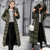 Cotton-Padded Clothes Women 2023 Korean Version Long Over The Knee Color Wool Collar Large Size Down Cotton-Padded Jacket Slim Cotton-Padded Jacket Women-Outfit