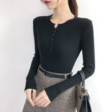 Zingj And Winter Design Round Collar Leaky Clavicle Knitted Bottomed Shirt A Slim Short Pit Striped Thin Sweater Button