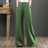 Cotton Linen Women Pants Summer 2021 Elastic Waist Solid Wide Leg Loose Female Pants Top Quality 9 Point Pants