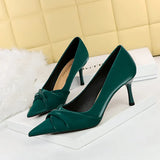 Zingj Stylish And Sexy Club Show Thin Heel, High Heel, Shallow Pointed Bow Women's Single
